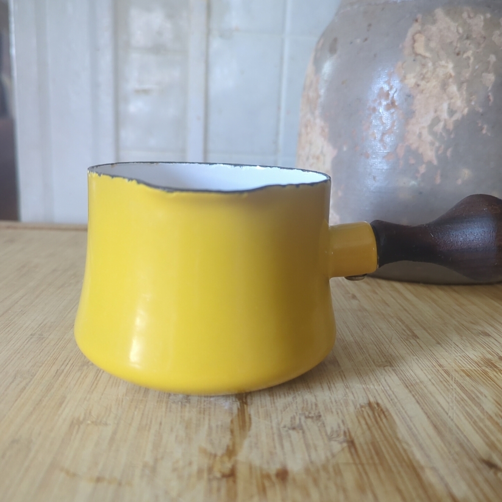 Dansk Yellow Enamel Saucepan with Wood Handle